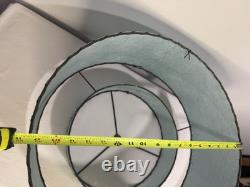 Vintage MCM Table Lamp Turquoise Fiberglass Tier Shade Gold Accordion Geometric