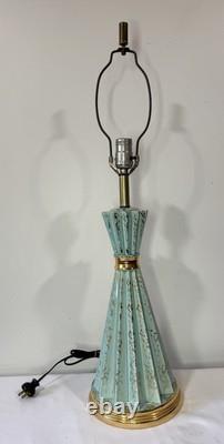 Vintage MCM Table Lamp Turquoise Fiberglass Tier Shade Gold Accordion Geometric