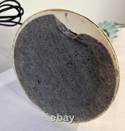 Vintage MCM Table Lamp Turquoise Fiberglass Tier Shade Gold Accordion Geometric