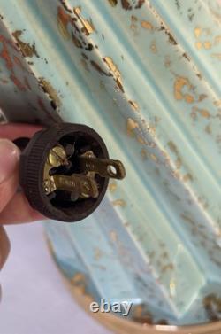 Vintage MCM Table Lamp Turquoise Fiberglass Tier Shade Gold Accordion Geometric