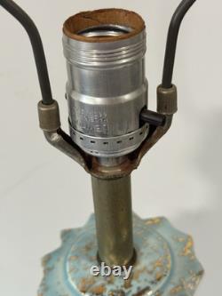 Vintage MCM Table Lamp Turquoise Fiberglass Tier Shade Gold Accordion Geometric