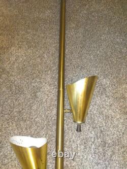 Vintage MCM Tension Pole Lamp, Gold, Mid Century Modern Starlight Cone Atomic