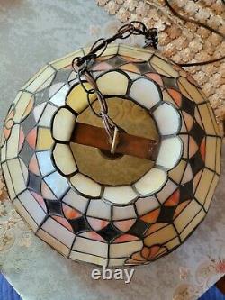 Vintage MCM Tiffany Style Stained / slag Glass Pendant chandelier lamp shade