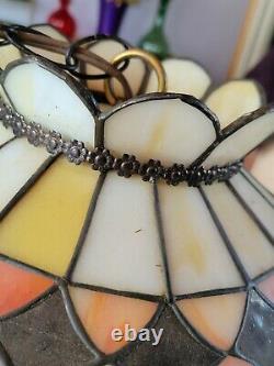 Vintage MCM Tiffany Style Stained / slag Glass Pendant chandelier lamp shade