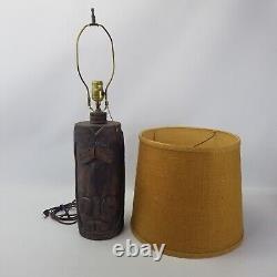 Vintage MCM Tiki Totem Pole Ceramic Table Lamp Signed Sully withOriginal Shade