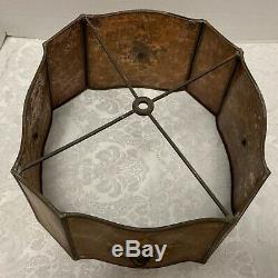 Vintage MICA LAMP SHADE Amber 8 Sided LION MASK Mounts Decorated Panels 1920s