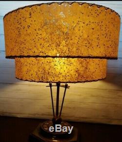 Vintage MID-CENTURY Modern BEIGE FIBERGLASS Lamp SHADE 2 Tier ATOMIC MCM 50s