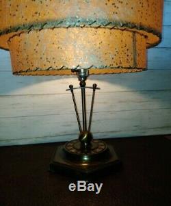 Vintage MID-CENTURY Modern BEIGE FIBERGLASS Lamp SHADE 2 Tier ATOMIC MCM 50s