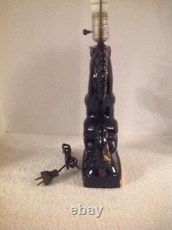 Vintage MID Century Horse Lamp Hoof Planters Night Lite Black Gold 2 Tier Shade