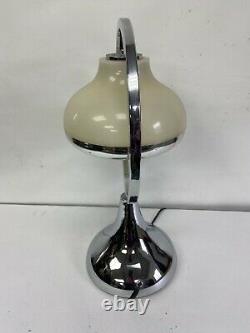 Vintage MID Century MCM Chrome Majestic Table Lamp White Chrome Plastic Shade