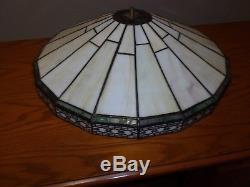 Vintage MISSION / ARTS & CRAFTS pre-owned LEADED SLAG GLASS LAMP SHADE 16
