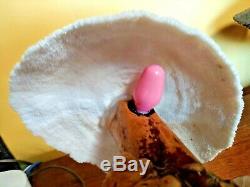 Vintage Magic Mushroom Groovy Burlwood Coral Shade Lamp Folk Art Night Light