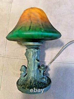 Vintage Magic Mushroom Lamp Resin Base with Yellow Green Glass Shade Retro