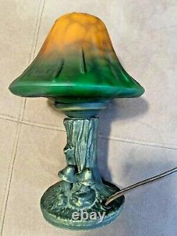 Vintage Magic Mushroom Lamp Resin Base with Yellow Green Glass Shade Retro