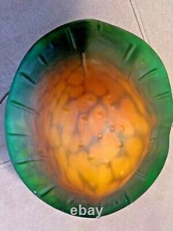 Vintage Magic Mushroom Lamp Resin Base with Yellow Green Glass Shade Retro