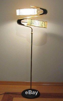 Vintage Majestic Zig Zag Boomerang Floor Lamp Original Fiberglass Shades 1950's
