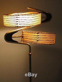 Vintage Majestic Zig Zag Boomerang Floor Lamp Original Fiberglass Shades 1950's