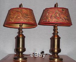 Vintage Mario Industries Pr Of Mantle Lamps With Red / Gold Shades 12 1/2 Tall
