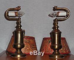 Vintage Mario Industries Pr Of Mantle Lamps With Red / Gold Shades 12 1/2 Tall