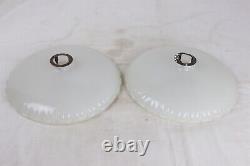 Vintage Matching Pair Clambroth Opaque Glass Hanging Light Shades 12 D
