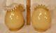 Vintage Matching Pair Of Yellow Cased Glass Ruffled Lamp Shades 4 Fitter