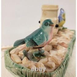 Vintage McCoy Pottery TV Table Lamp Two Hand Painted Birds With Shade USA RARE