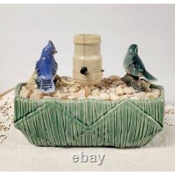 Vintage McCoy Pottery TV Table Lamp Two Hand Painted Birds With Shade USA RARE
