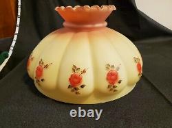 Vintage Melon Milk Custard Glass Lamp Shade Painted Roses 14 Fitter Satin