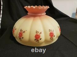 Vintage Melon Milk Custard Glass Lamp Shade Painted Roses 14 Fitter Satin