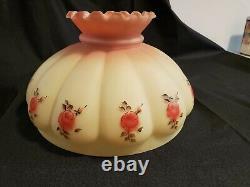 Vintage Melon Milk Custard Glass Lamp Shade Painted Roses 14 Fitter Satin