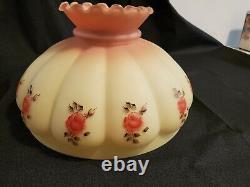 Vintage Melon Milk Custard Glass Lamp Shade Painted Roses 14 Fitter Satin