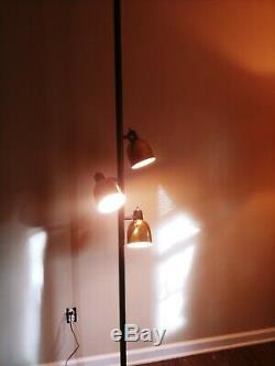 Vintage Metal Tension Black Pole Lamp Brass Gold Tone Shade Mid Century 3 Light