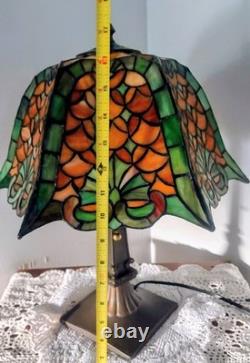 Vintage Meyda Tiffany 17 Table Lamp With Amber And Green Glass Shade