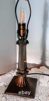 Vintage Meyda Tiffany 17 Table Lamp With Amber And Green Glass Shade