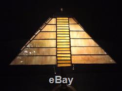 Vintage Meyda Tiffany Arts Crafts Mission Style Stained Slag Glass Lamp Shade
