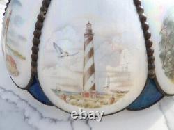 Vintage Meyda Tiffany Stained MOP Glass Lighthouse Nautical Lamp Shade Restore
