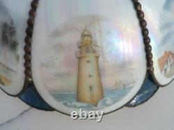 Vintage Meyda Tiffany Stained MOP Glass Lighthouse Nautical Lamp Shade Restore