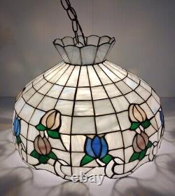 Vintage Meyda Tiffany Style Stained Glass pendant light shade 22 X 16 inch