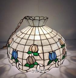 Vintage Meyda Tiffany Style Stained Glass pendant light shade 22 X 16 inch