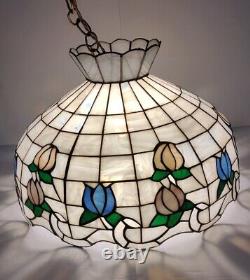 Vintage Meyda Tiffany Style Stained Glass pendant light shade 22 X 16 inch