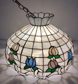 Vintage Meyda Tiffany Style Stained Glass pendant light shade 22 X 16 inch