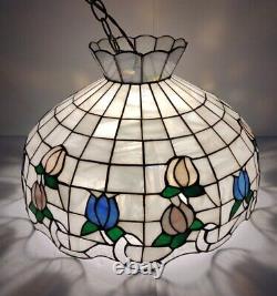 Vintage Meyda Tiffany Style Stained Glass pendant light shade 22 X 16 inch