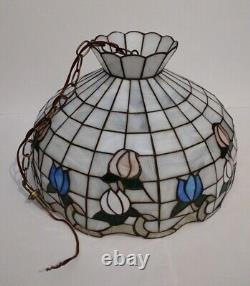 Vintage Meyda Tiffany Style Stained Glass pendant light shade 22 X 16 inch