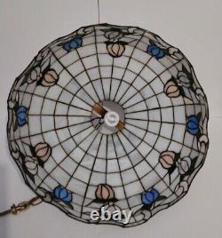 Vintage Meyda Tiffany Style Stained Glass pendant light shade 22 X 16 inch