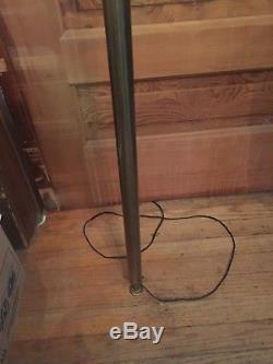 Vintage Mid Century 3 Light Tension Pole Lamp With Brass and Fiberglass Shades