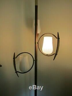 Vintage Mid Century 3 Way Tension Pole Floor Lamp 3 Light- Original Glass Shades
