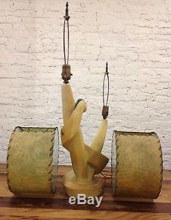 Vintage Mid Century All Original Continental Art Co. Chalkware Lamp Drum Shades