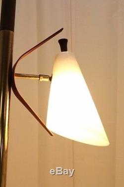 Vintage Mid-Century Art Deco Tension Pole Lamp & Cone Shades
