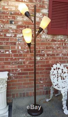 Vintage Mid Century Atomic Pole Floor Lamp Cone Bullet Shades 3 Light