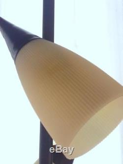 Vintage Mid Century Atomic Pole Floor Lamp Cone Bullet Shades 3 Light